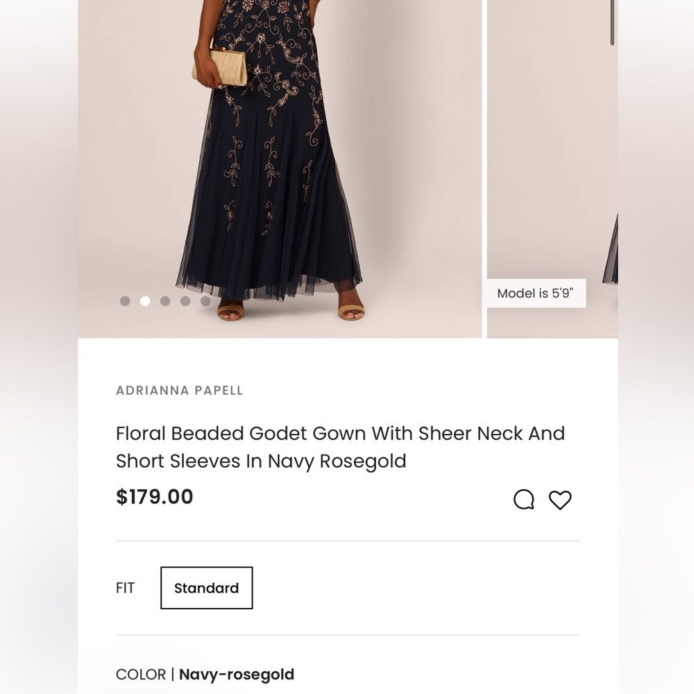 Adrianna Papell Navy Floral Beaded Gown - Picture 3 of 10